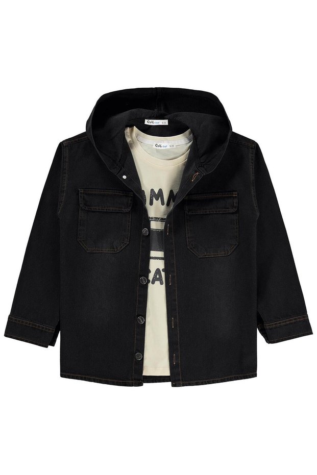 Hooded T-Shirt for Ages 10-13 - Gray