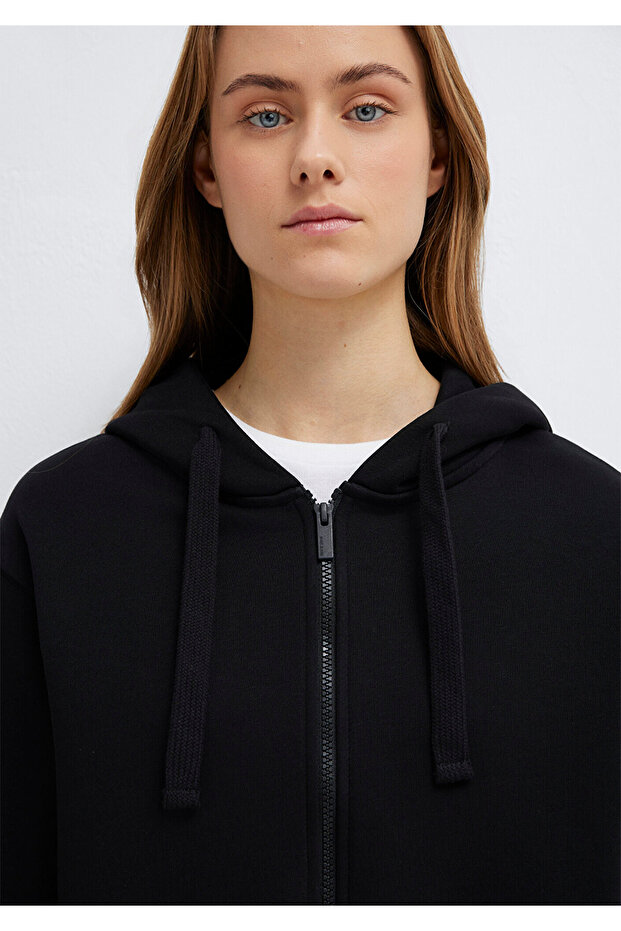 Kapüşonlu Siyah Basic Crop Sweatshirt 1S10388-900 - 6