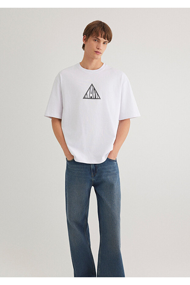 Printed White T-Shirt Loose Fit / Loose Relaxed Cut 0612524 -620