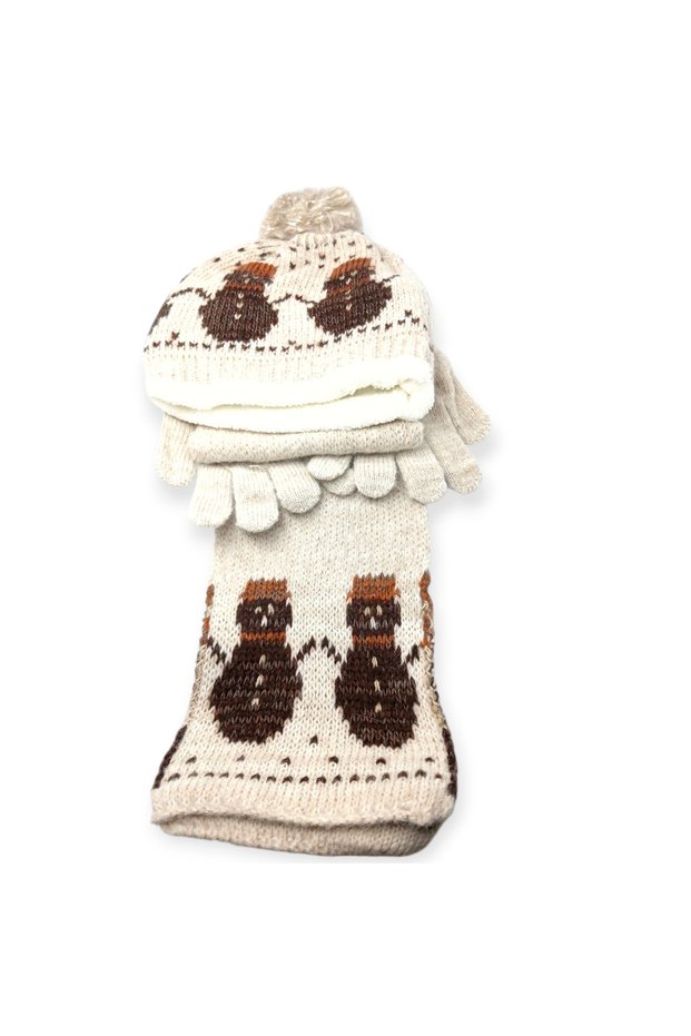 Children's Fleece-Lined Knitwear Beanie Scarf Gloves Set of 3 - Thick Knitted Winter Gift Model
