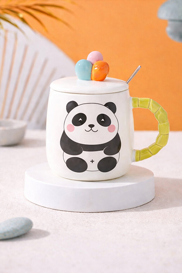 500 ml Panda Ceramic Mug with Lid and Spoon – Cute Design, Various Models