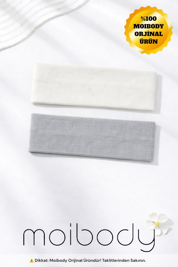 Set of 2 Knitted Hair Bands Orlon Fabric – Ecru Gray – Sporty Casual Stylish Headband