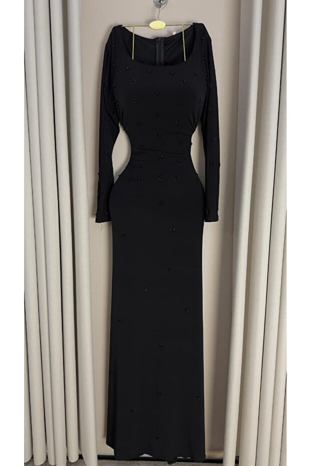 فستان اسود مفصص طويل - 2