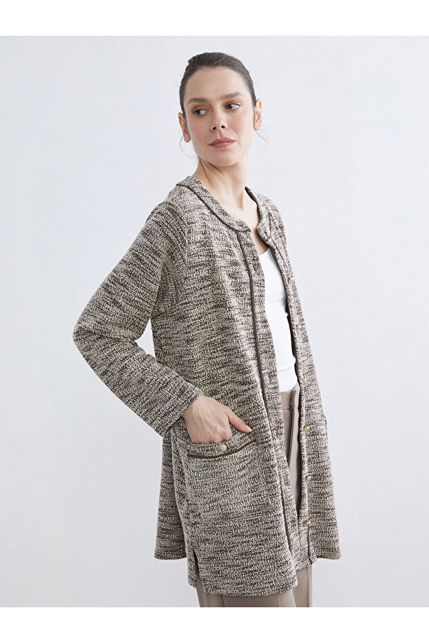 Nevavm Women's Cardigan with Oval Collar Pattern
