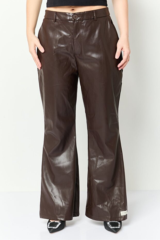 Women Regular Fit Solid Flare Pants, Coffee Brown