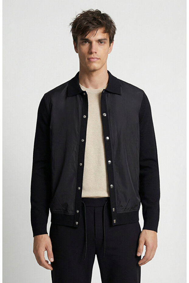 N-Tech Siyah Çıtçıtlı Triko Hırka - 1