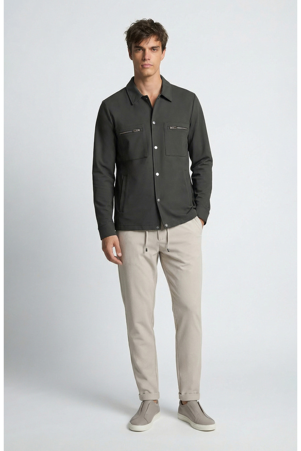 N-Tech Haki Çift Cepli Çıtçıtlı Dış Gömlek - 2