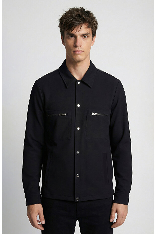N-Tech Siyah Çift Cepli Çıtçıtlı Dış Gömlek - 1