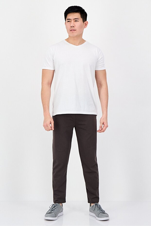 بنطال رياضي رجالي سادة بقصة عادية، بني داكن - 4