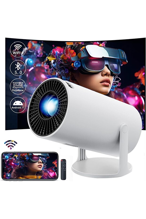 HY300 Projector with WIFI6 and Bluetooth, 4K 1080P Support with Android TV 11.0, Mini Portable Proje
