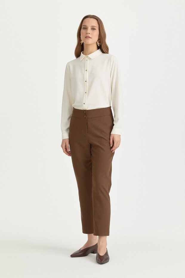 Arka Beli Elasticated Carrot Basic Poly. Viscose Pants Brown - 1