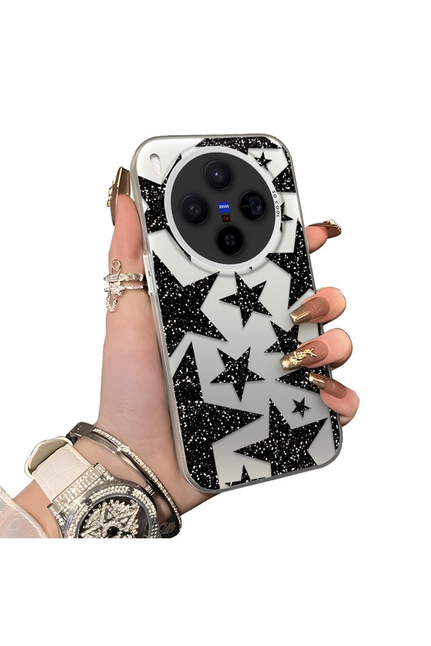 Vivo X300 Compatible Hard Acrylic Back Silicone Edge Lens Protection Case Star Patterns