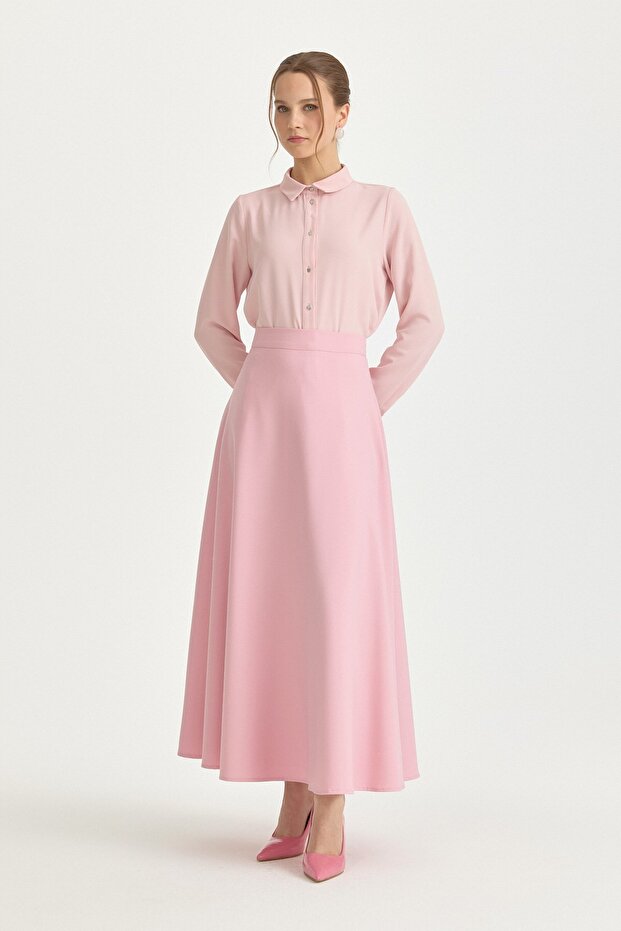 Kloş Poly. Viskon Etek Pembe - 1