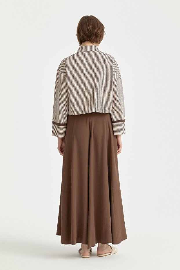 Parçalı Modal Basic Kloş Etek Kahve - 4