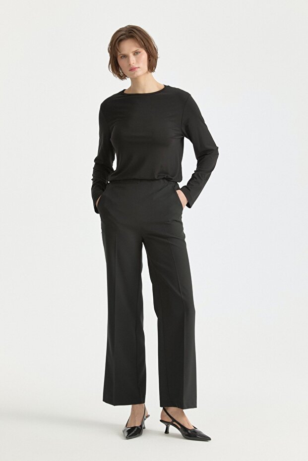 Büyük Beden Basic Örme Rayon Bluz Siyah - 1