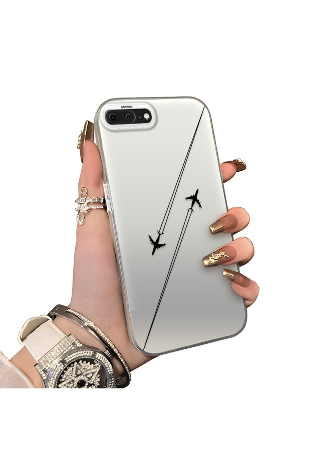 iPhone 7 Plus/8 Plus Compatible Hard Acrylic Back Silicone Edge Lens Protection Case Aircraft Show