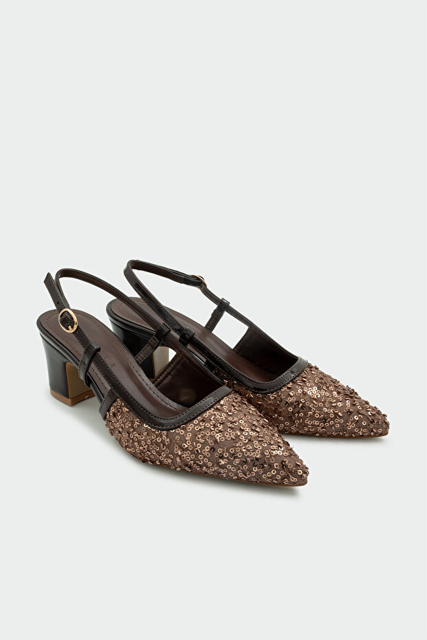 Zawin Sequined Women's Copper Heeled Shoes
