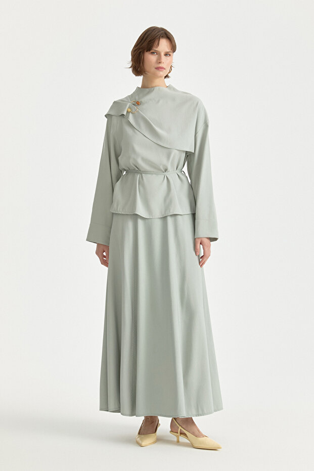 Cape Detailed TENCEL™ Skirt Blouse Set Çağla