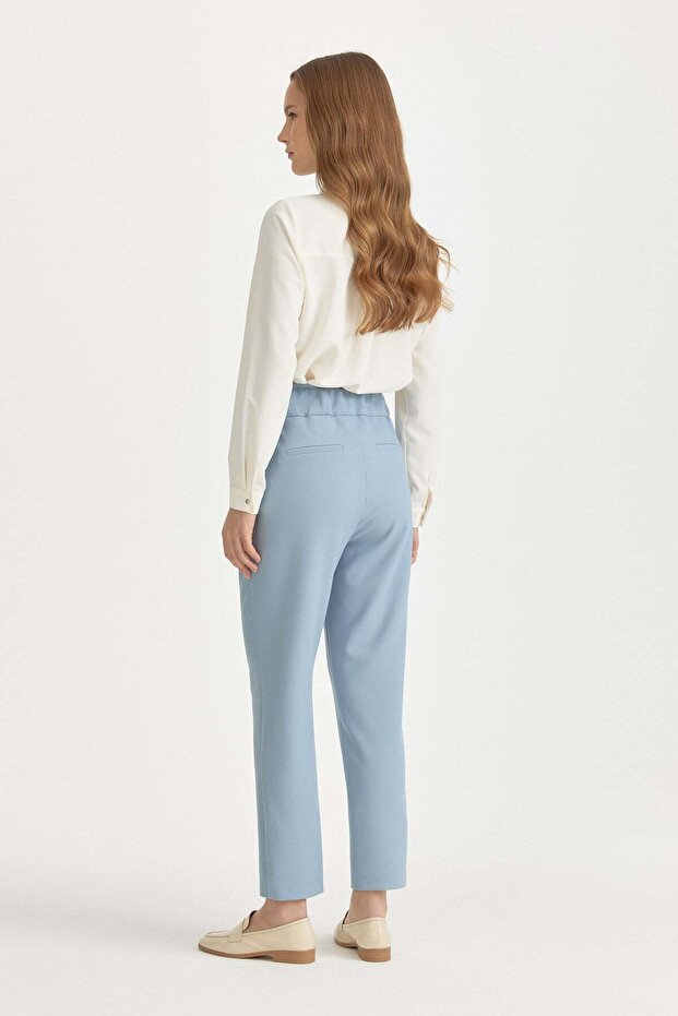 Arka Beli Elasticated Carrot Basic Poly. Viscose Trousers Light Blue - 4