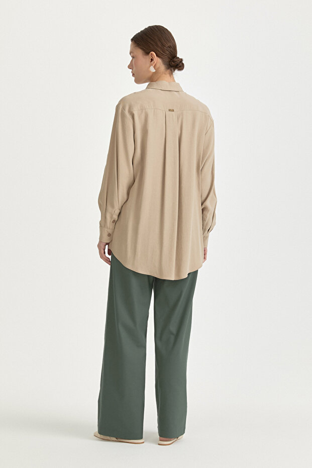 Modal Vintage Shirt Collar Basic Tunic Beige - 4