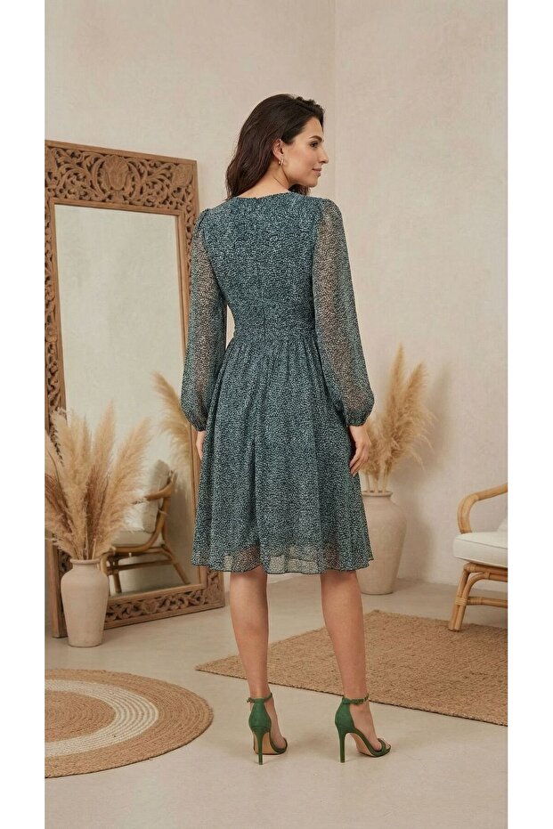 DRAPELİ ŞİFON ELBİSE - 4