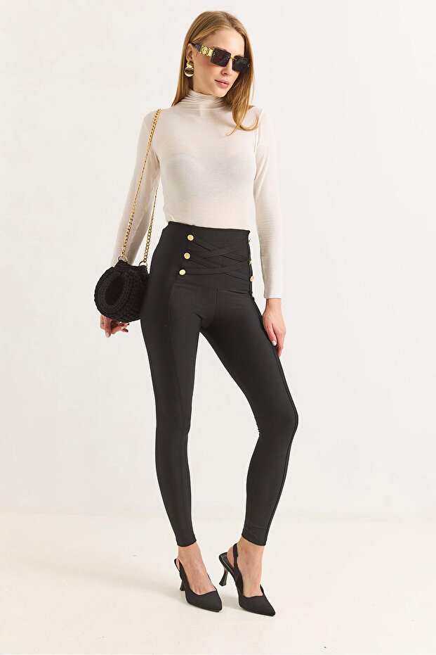 Women's High Waist Button Detailed Leggings