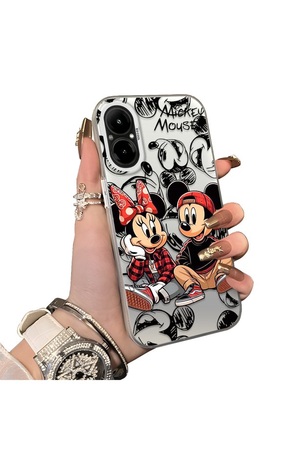 Realme C67 4g Compatible Hard Acrylic Back Silicone Edge Lens Protection Case Mickey