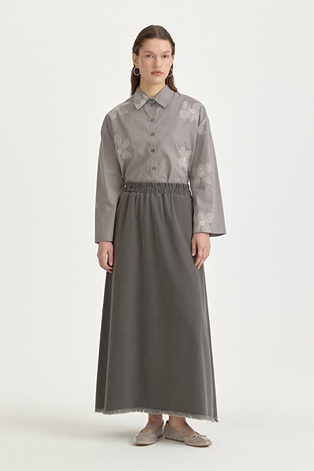 Elastic Waist Denim Cotton Basic Skirt Smoked