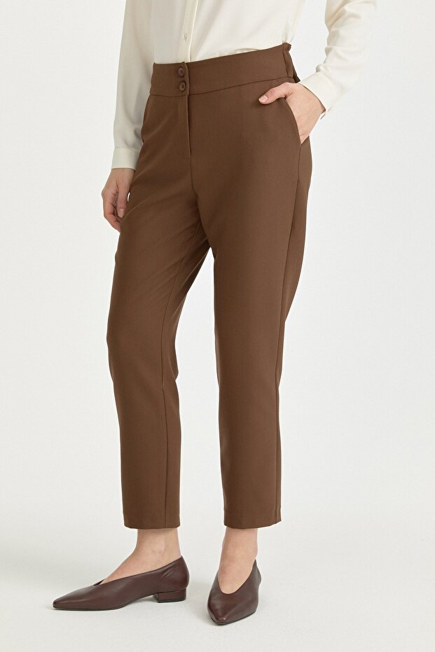 Arka Beli Elasticated Carrot Basic Poly. Viscose Pants Brown - 2