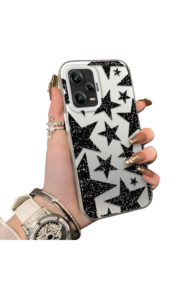 Redmi Note 12 Pro 5g Compatible Hard Acrylic Back Silicone Edge Lens Protection Case Star Patterns
