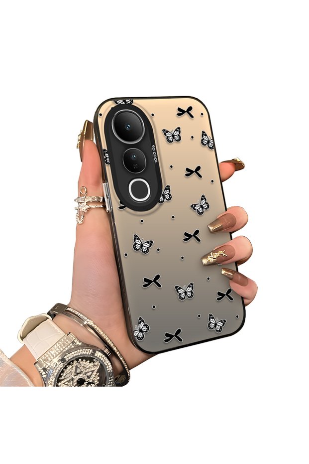 Vivo V50 Lite 4G/5G Compatible Hard Acrylic Back Silicone Edge Lens Protection Case Butterfly Pattern