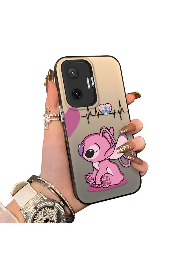 Poco F7 Compatible Stitch Pair Pattern Case Hard Acrylic Back Silicone Edge Lens Protection