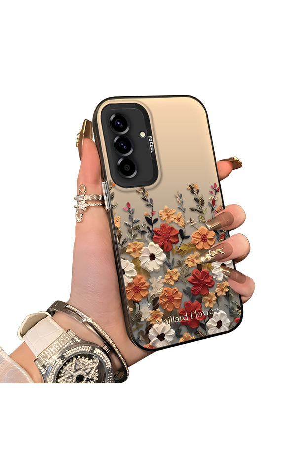 Samsung Galaxy A36/A56 Compatible Hard Acrylic Back Silicone Edge Lens Protection Case Beautiful Flower