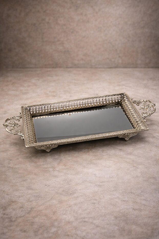 Rectangular Mirrored Decorative Promise & Engagement Tray with Silver Handles – Luxury Promise & Engagement Gift Tray
