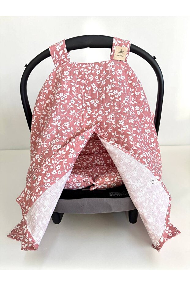 100% Cotton Floral Print Muslin Stroller Cover and Min Leather