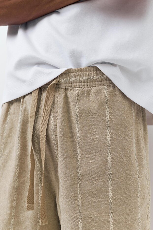 Ketenli jogger bermuda şort - 6