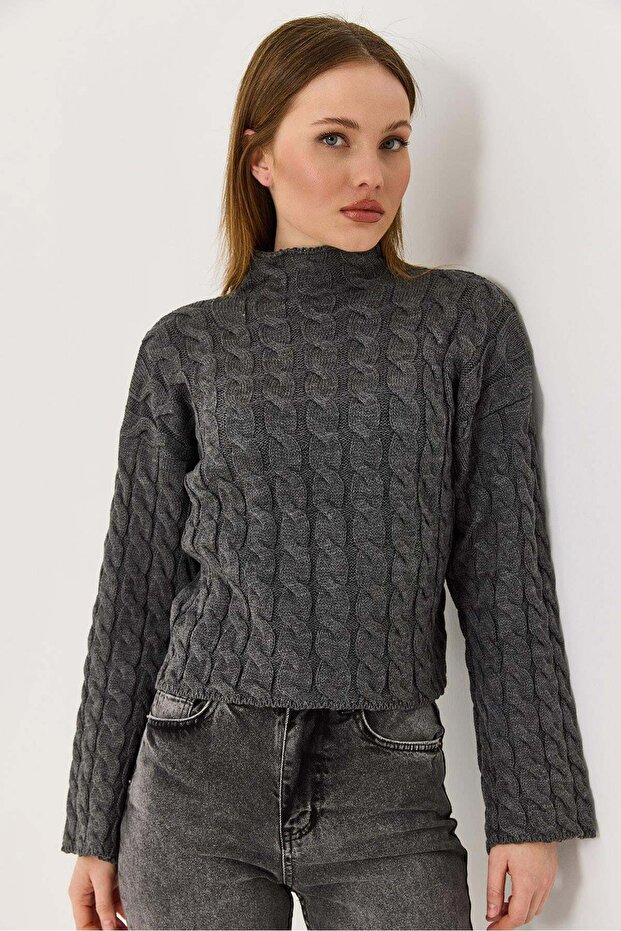 Women's turtleneck knitted sweater anthracite