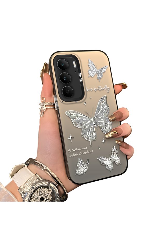 Realme C75 Compatible Hard Acrylic Back Silicone Edge Lens Protection Case Beautiful Pattern