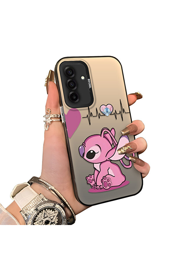 Samsung Galaxy A26 Compatible Stitch Couple Pattern Case Hard Acrylic Back Silicone Edge Lens Protection