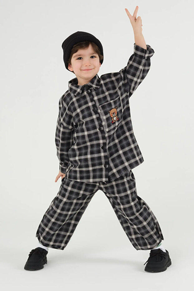 Embroidered Plaid Shirt Black