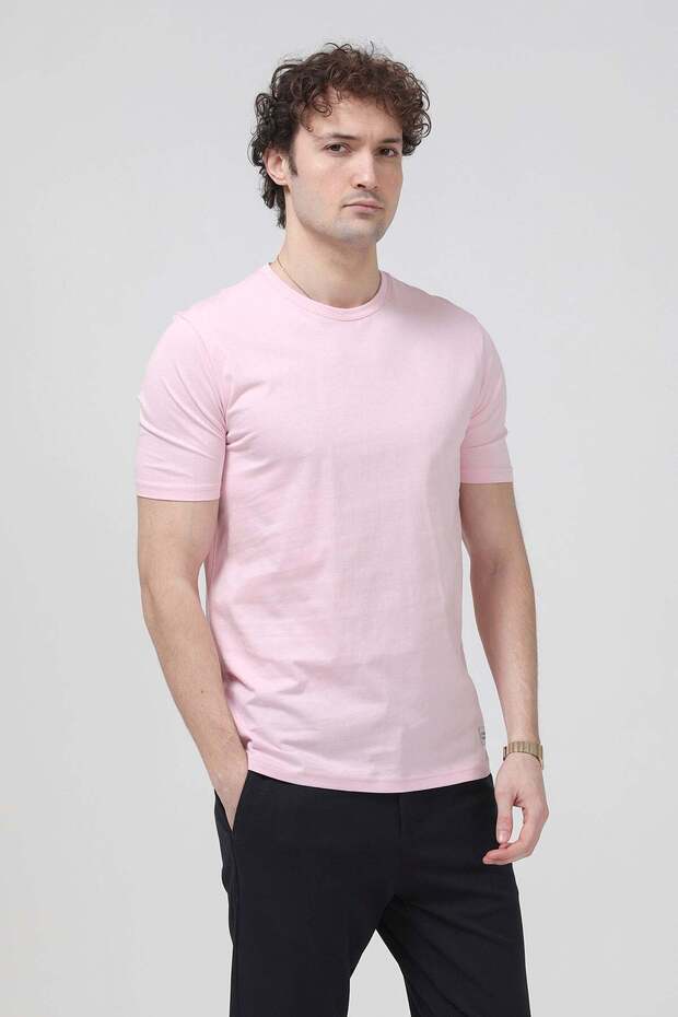 Men's Crew Neck T-Shirt with Ornamental Label 100% Cotton Cotton Pack Pink - 26Y 2020