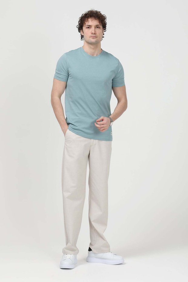 Men's Crew Neck T-Shirt with Ornamental Label 100% Cotton Pack Light Green - 26Y 2020