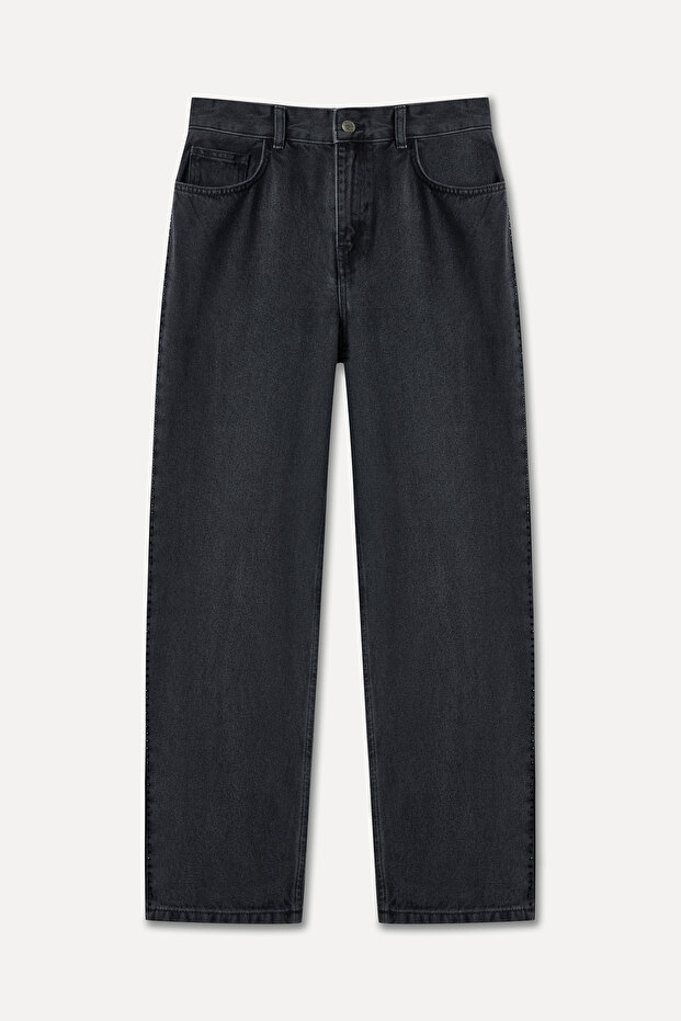 Women's Anthracite Loose Fit Stone Detailed Jean Trousers