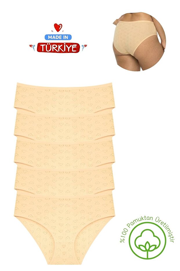 5-Pack 100% Cotton Heart Patterned Bato Panties - High-Waist & Comfortable Fit Daily Underwear