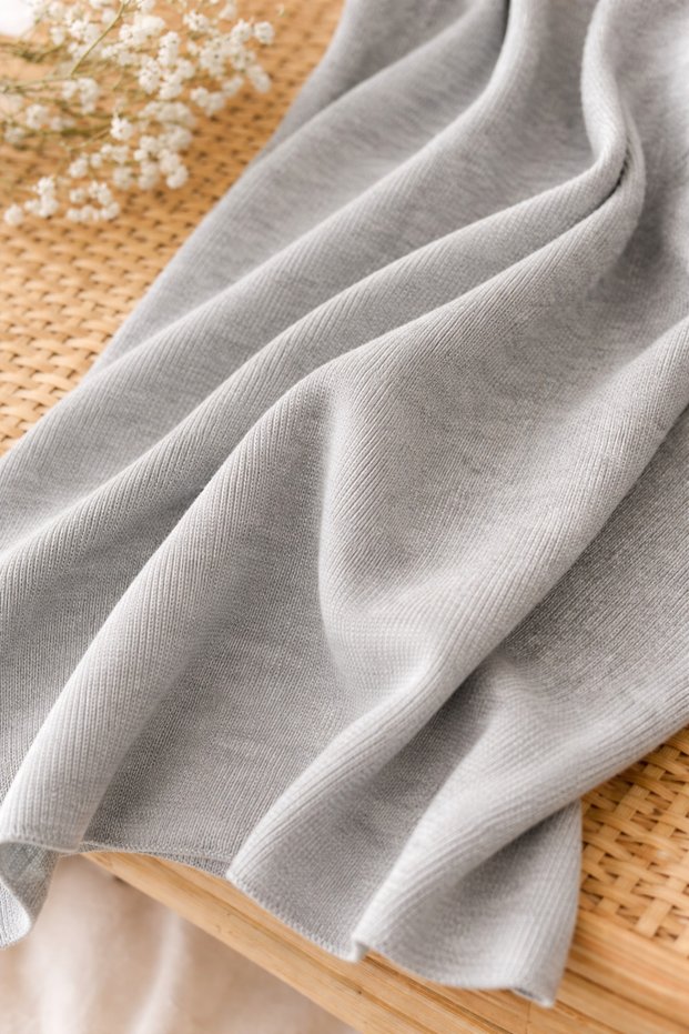 Gray Melange Ribbed Knit Fabric – Stretchy Corded Fabric Rib Knit Combed Cotton Fabric – for Dress, Blouse, and Suit