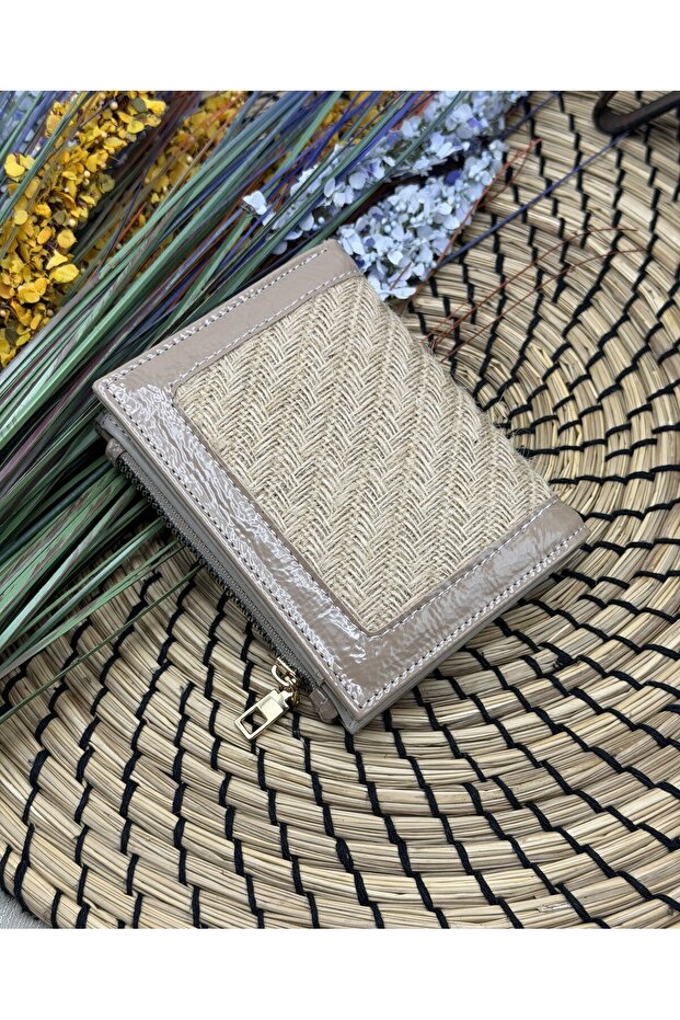 Canvas Straw Zipper Bag for Women Wallet