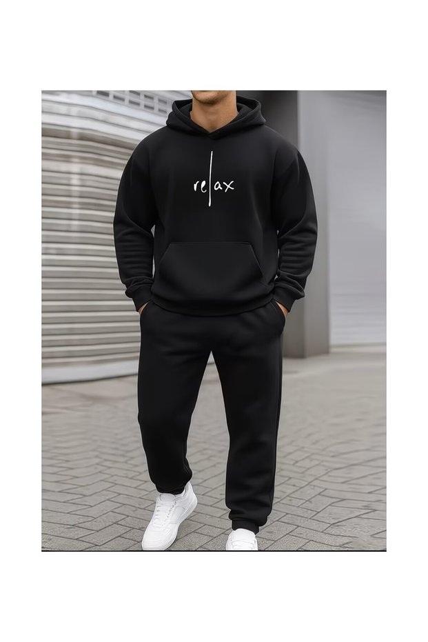Men's Hooded Sweatshirt Top and Bottom Tracksuit Set Printed