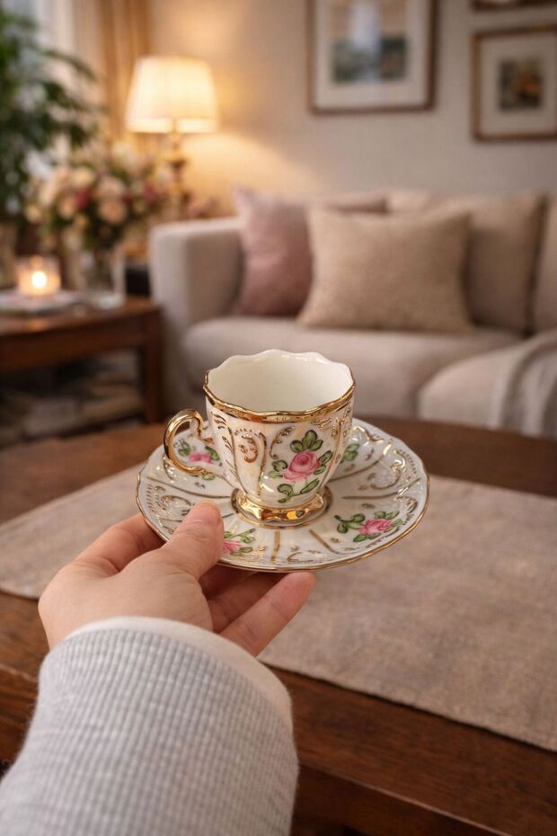 Royal 6 Piece Porcelain Hand Painted Coffee Cup Set