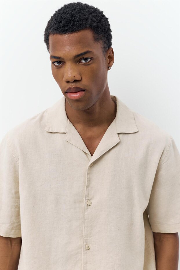 Keten kısa kollu gömlek - 5