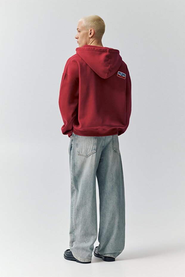 Fermuarlı yamalı kapüşonlu sweatshirt - 5